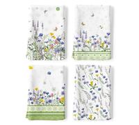 Arquiel Torchons De Cuisine Coton Vaisselle Lot de 4, Serviettes de Cuisine Torchon Vaisselle 100% Coton avec Accroche Très Absorbant Serviettes de Bar 48 x 70CM Fleur Sauvage Verte