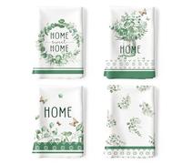 Arquiel Torchons De Cuisine Coton Vaisselle Lot de 4, Serviettes de Cuisine Torchon Vaisselle 100% Coton avec Accroche Très Absorbant Serviettes de Bar 48 x 70CM Feuilles D'Eucalyptus