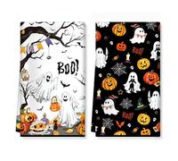 Arquiel Torchons de Cuisine Lot de 2, Fantôme d'halloween Essuie Main Absorbante Torchon Vaisselle Saisonnier Cadeaux pour Crémaillère Décoratif 40 cm x 60 cm