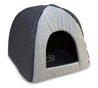 Arquivet Iglu Noir et Gris avec Empreinte 45 x 45 x 40 cm - Dog Bed - Lit rembourré et Confortable - Lavable - Lit pour Animaux de Compagnie - Lit pour Chien