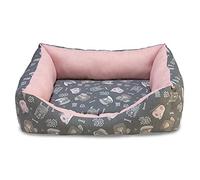 Arquivet Lit carré Chien en Rose et Gris - 50 x 45 x 17 cm - Dog Bed - Lit rembourré et Confortable - Lavable - Lit pour Animaux de Compagnie - Lit pour Chien