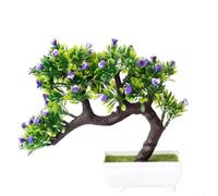 Arrangement de fleurs artificielles réalistes dans le style pin pour améliorer le salon, décoration florale en pot en plastique léger (bleu)