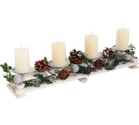 Arrangement de l'Avent HWC-M12 avec porte-bougies, couronne de l'Avent décoration de Noël bois argenté blanc 18x49x13cm ~ avec bougies