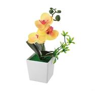 Arrangement d'orchidées phalaenopsis artificielles 26 x 10 x 10 cm - Plante en pot réaliste pour décoration d'intérieur - Fleurs réalistes - Pas besoin d'eau - Affichage floral d'intérieur (jaune)
