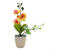 Arrangement d'orchidées synthétiques dans un vase pour le salon - Forme de fleur réaliste et posture de la tige pour une composition équilibrée (jaune)