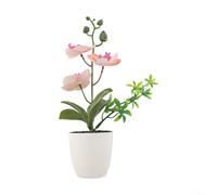 Arrangement d'orchidées synthétiques dans un vase pour le salon - Forme de fleur réaliste et posture de la tige pour une composition équilibrée (orange à pois)