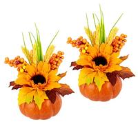 Arrangement en Tournesol Artificiel, Baies, Citrouille, Plante Artificielle, décoration d'automne, Fleurs en Soie, décoration de Table d'halloween, Citrouille, décoration d'été, pièce Centrale