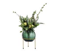 Arrangement floral jaune sec dans un vase en verre, fleurs artificielles en soie verte tige en plastique artificiel pour intérieur ou extérieur, mariage, maison, bureau, décoration festive (taille
