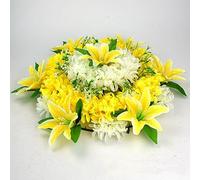 Arrangements de Fleurs Funéraires en Soie Artificielle Hrysanthème Guirlande D'hortensia en Forme de Coeur Couronne Commémorative Hommage pour Tombe Sacrificielle(Jaune)