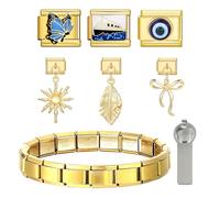 arrderly Italian Charms Bracelet Gold, Lot de 6 bracelets à breloques dorés, DIY 9mm Modules amovibles pour bracelets italiens, style italien pour femmes