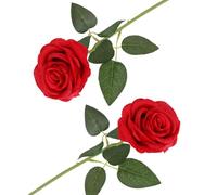 arrderly Lot de 2 roses artificielles rouges avec tige, fleurs décoratives réalistes pour mariage, maison, jardin, fête d'anniversaire (rouge)