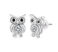 Arrebol Boucles d'oreilles Hibou Animaux Femme Argent Sterling 925 Boucles d'oreilles Enfant Fille avec Zirconium pour Femmes Cadeaux