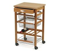 Arredamenti Italia, 540 Arturo,Chariot de cuisine mobile avec plan de travail en hêtre massif, couleur cerise