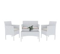 Arreditaly Ensemble de meubles de jardin salon salon en rotin 4 places avec table basse et étagère en verre 2 fauteuils et canapé 2 places pour jardin extérieur piscine coussins amovibles (blanc)