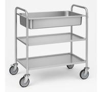 Arredo Chef - Chariot INOX 3 Niveaux avec Bac Collecteur - 84,5 x 52,5 x 94 cm - roulettes avec Freins - Cuisine Pro, Cantine, Restauration Collective