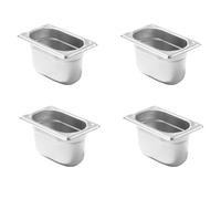 Arredo Chef Lot de 4 Bacs Gastro en inox - Résistance Thermique de -40°C à 300°C - Compatible Fours à Convection, Réfrigérateurs, Bains-Marie et Chafing Dishes (GN 1/9, Hauteur : 100 mm (0.8L))