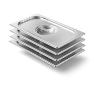 Arredo Chef - Lot de 4 Bacs Gastronorme GN 1/4 en Inox 201 - Bacs Gastro Professionnels pour Restauration, Cuisine Collective, Traiteur et Hôtel (Couvercle)