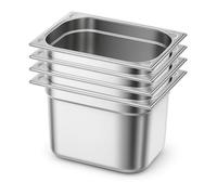 Arredo Chef - Lot de 4 Bacs Gastronorme GN 1/4 en Inox 201 - Bacs Gastro Professionnels pour Restauration, Cuisine Collective, Traiteur et Hôtel (200 mm 5.5 L)
