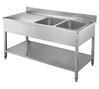 Arredo Chef Plonge INOX pour Cuisine Professionnelle, Bar, hôtel, Restaurant, collectivité.… (160 x 70 x h 95 cm, 2 Bacs à Droite)