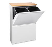 Arregui Basic CR601-B avec comptoir, poubelle et recyclage en acier à 4 cubes Meuble de recyclage avec comptoir, 4 x 17L (68L) Blanc avec plan de travail chêne