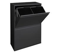 ARREGUI Basic CR606-B Poubelle de recyclage en acier, poubelle de tri sélectif, 4 seaux, 4 x 17 L (68 L), noir