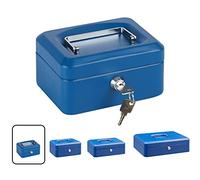 ARREGUI Elegant C9215 Caisse à monnaie et billets à clé pour ranger et transporter l'argent | Caisse en acier monnayeur et compartiment pieces | Coffre fort portatif 15 cm de large | Couleur Bleu