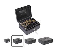 ARREGUI Elegant Cash C9624-EUR Caisse à monnaie et billets à clé pour ranger et transporter l'argent | Caisse en acier monnayeur et compartiment pieces | Coffre fort portatif 20 cm de longueur | Noir