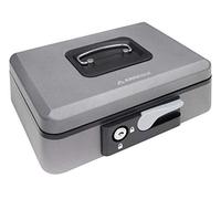 ARREGUI Popup C9736 Caisse à monnaie et billets à clé et bouton pour ranger et transporter l'argent | Caisse en acier monnayeur et compartiment pieces | Coffre fort portatif 25 cm | Gris graphite