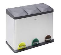 ARREGUI Step Bin CR705-45L Poubelle de Recyclage Cuisine 3 Bacs à pédale | 3x 15 L (45 L) | Poubelle de Tri Sélectif avec 3 Rangements | Meuble Poubelle en Acier Inoxydable avec 3 Seaux | Sac poubelle