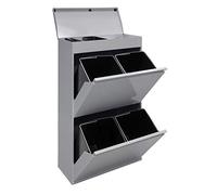 ARREGUI Top CR622-B Poubelle de recyclage en acier, poubelle de tri sélectif, 4 seaux, avec plateau supérieur multifonction, 4 x 17 L (68 L), gris