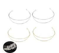 ArrErr Lot de 4 diadèmes en fil métallique à 2 couches - Base unie - Pièces de bricolage pour Mardi Gras - Bandeau à plumes - Bibi à plumes - Pour femme - Couronne halo - Pour cocktail, thé, Fer à
