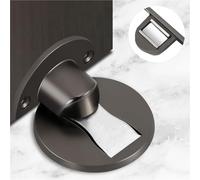 Arrêt de portes Butoir de porte magnétique auto-adhésif monté au sol, sans perceuse, support de capture de portes magnétiques brossées(Grey)