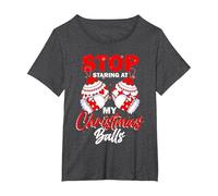 Arrêtez de Regarder Mes Boules de Noël - Boules de Sapin de Noël T-Shirt, Femme Grandes Tailles, Chiné Foncé, 2X