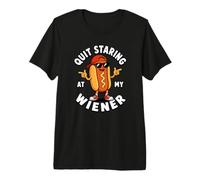 Arrêtez de Regarder Mon Hot Dog drôle de Wiener T-Shirt Haut de Gamme