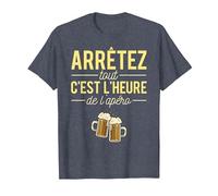 Arrêtez Tout C'est L'Heure De L'Apéro Humour Alcool Bière T-Shirt, Homme, Bleu Chiné, M
