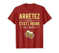 Arrêtez Tout C'est L'Heure De L'Apéro Humour Alcool Bière T-Shirt, Homme, Canneberge, XL
