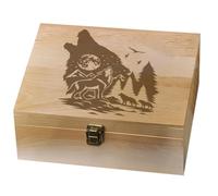 arricraft 1 boîte à Souvenirs en Bois Boîte de Rangement Décorative en Bois pour Photos DVD Lettres Motif Loup Hurlant Forêt de Pins Oiseaux Volants 24.5x19.5x10.3cm
