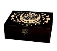 arricraft 1 boîte de rangement commémorative en bois, Eclipse de lune champignon motif sculpté rectangulaire pin Tarot Memorial Jewelry divination Board boîte de rangement