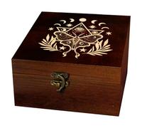arricraft 1 boîte de Rangement en Bois pour Souvenirs Boîte Carrée en Pin avec Motif Gravé de Feuilles D'Olivier « Œil du Cauchemar » pour Ranger Vos Cartes de Tarot Planche