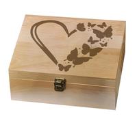 arricraft 1 Boîte de souvenir de mémoire en bois, boîte de mémoire de cœur de papillon avec couvercles charnières poitrine de souvenir d'amour pour stockage de souvenirs d'anniversaire 9.6x7.6x4inch