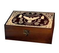 arricraft 1 Boîte de stockage de souvenir en bois, Divination Board Raven Eye of Mystery Pentagram Crâne Gravé Rectangle Pine Tarot Box pour le stockage de bijoux d'anniversaire 9.45x5.51x3.54 pouces