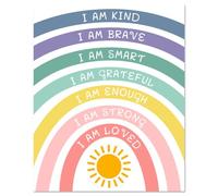 arricraft 1 Pc Affirmation Art Prints Nursery Pictures Affiches de Citations Inspirantes Intelligentes I'M Kind Brave Art Mural de Motivation Arc en Ciel Sans Cadre pour Garderie