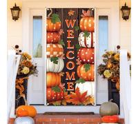 arricraft 1 PC Bienvenue Thème Couverture de porte de récolte, Thanksgiving Porch Banner Sign Autumn Pumpkin Patch Maple Leaf Front Door Farmhouse Decor pour les fournitures de fête 35.4x72.8 pouces