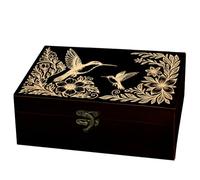 arricraft 1 PC Boîte de stockage commémoratif en bois, colibri fleurs sculpté motif rectangle boîte de souvenir pour l'anniversaire bijoux photo lettre de stockage (9.45x5.51x3.54 pouces)