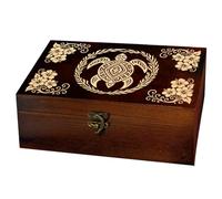 arricraft 1 PC Boîte de stockage de souvenir en bois, boîte de mémoire de tarot de pin rectangle d'algue de tortue à motif pour le stockage de bijoux d'anniversaire 24x14x9cm (9.45x5.51x3.54 pouces)