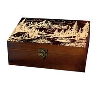 arricraft 1 PC Boîte de stockage de souvenir en bois, tentes de camping de montagne forêts motif rectangle pin boîte de carte de tarot pour l'anniversaire de bijoux tableau de stockage 24x14x9cm