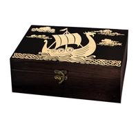 arricraft 1 PC Boîte de stockage de souvenirs en bois, boîte de mémoire de carte de tarot de pin rectangle de nœud viking pour le stockage de bijoux d'anniversaire 24x14x9cm (9.45x5.51x3.54 pouces)
