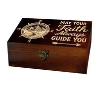 arricraft 1 PC Boîte de stockage de souvenirs en bois, Boussole Mountain River Rectangle Pine Tarot Memory Box pour le stockage de bijoux d'anniversaire 24x14x9cm (9.45x5.51x3.54 pouces)