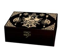 arricraft 1 PC Boîte de stockage en bois commémoratif, crâne pirate double lames ancre boussole rectangle pin boîte photo pour le stockage de bijoux anniversaire (9.45x5.51x3.54 pouces)