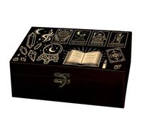 arricraft 1 PC Boîte de stockage en bois commémoratif, Soleil Lune Crystal Tarot Cartes Phase sculpté motif rectangle boîte de souvenir pour l'anniversaire stockage de bijoux (9.45x5.51x3.54 pouces)